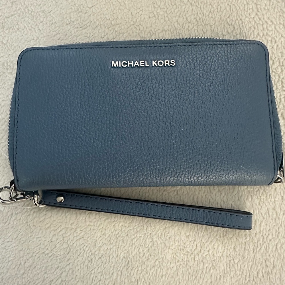 Michael Kors Slate Blue Leather Wristlet